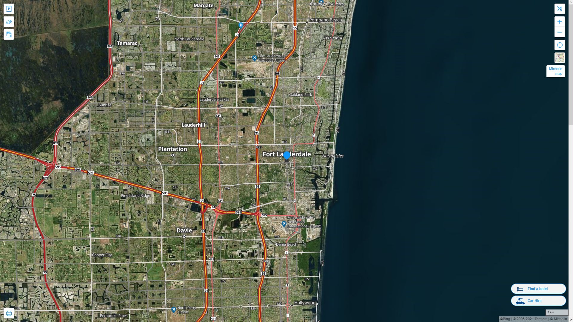 Fort Lauderdale Florida Highway and Road Map with Satellite View